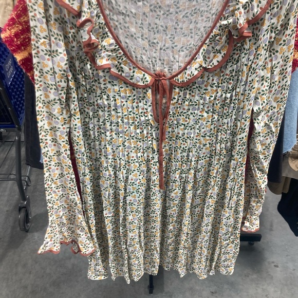 NWT Free People Blossom Baby Mini Dress Floral Print Ruffle Collar Ivory/XS - Picture 2 of 3